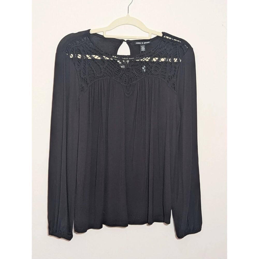 Cable & Gauge Black Crochet Lace Yoke Boho Peasant Top Size Small NWT